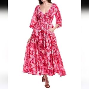 Free People Pink Printed Dixie Floral Maxi Dress Medium NWOT